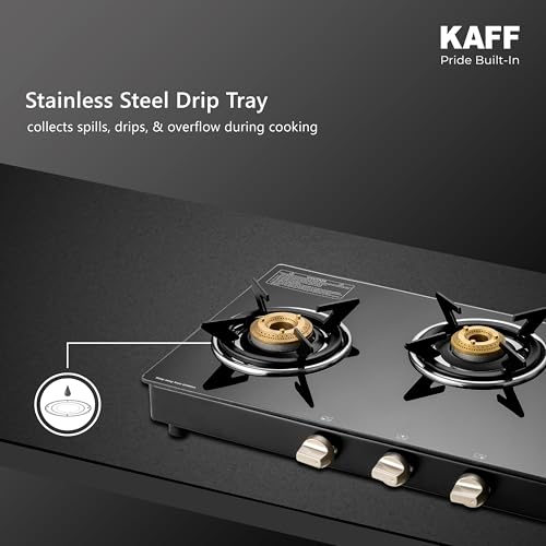 Image of KAFF CTC 77 3B Gas Stove /Cooktop 3 Burners with Manual Ignition 77 CM, High Efficiency Brass Burners, Black Tempered Glass, Enamelled Pan Support (Black)