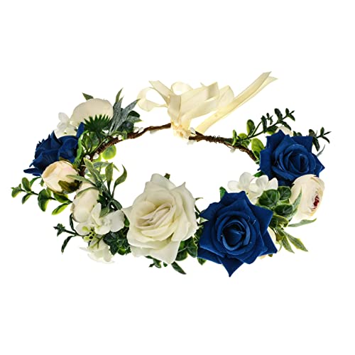 DreamLily Wedding Festival Floral Headpiece Rose Crown Maternity Sunflower Wreath Birthday Photo Pops DFS16 (Royal blue)