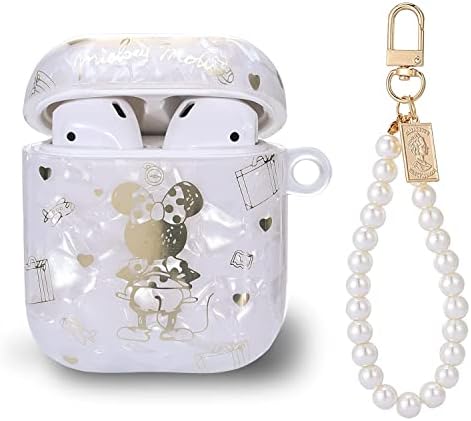Manleno Compatible with Airpods Case with Pearl Keychain Cute Cartoon Design Women Girls Soft Protective Case Cover Glitter Bling Airpods Case Replacement for Apple Airpods 2 1 (Minnie)
