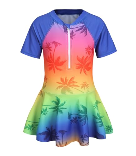 Image of Girls One Piece Swimsuits Short Sleeve Swim Dress for Girls Hawaiian Skirted Bathing Suit Summer Swimwear 3-16 Years