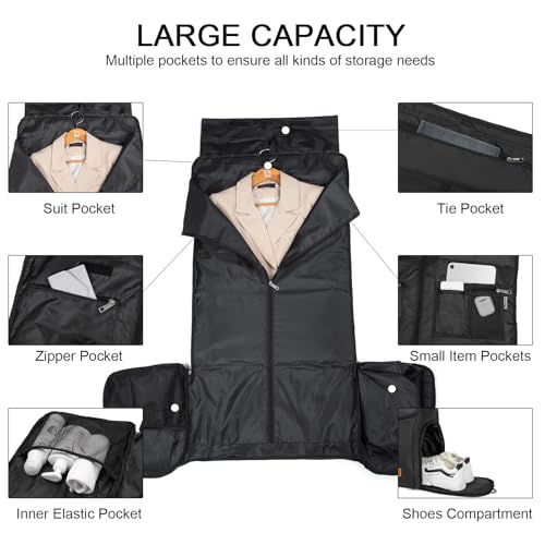 Image of seyfocnia Garment Bags for Travel, Carry On Garment Bag Backpack, Convertible Garment Duffle Bag for Men Women, 4 in 1 Hanging Dress Suitcase Suit Travel Bag