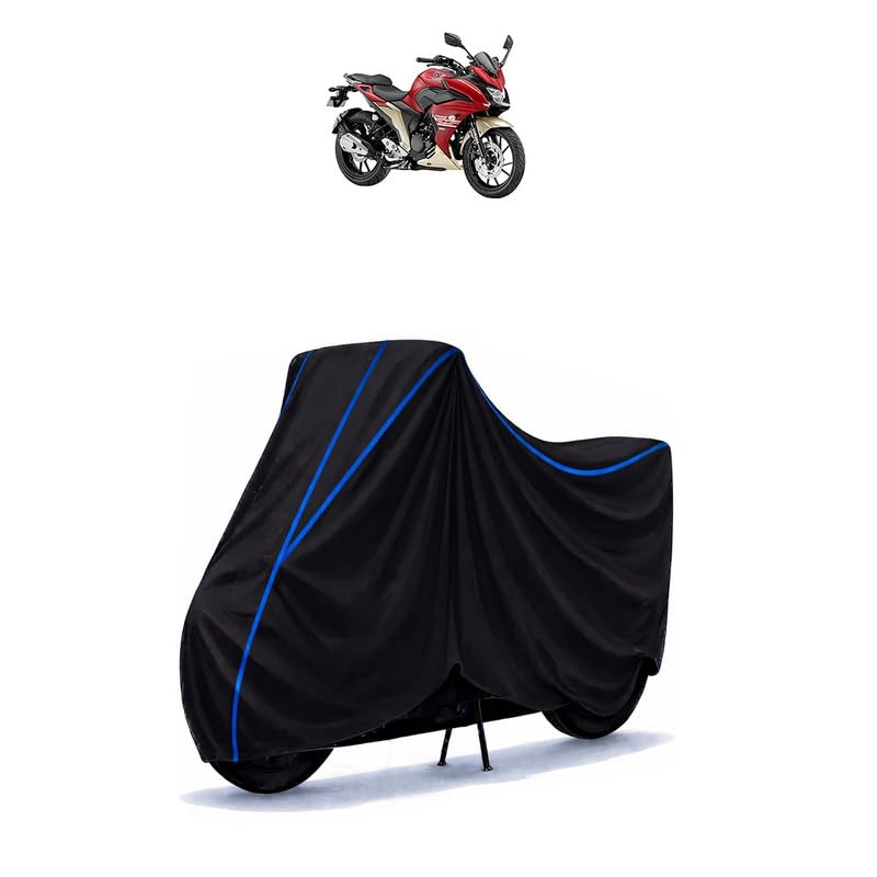 Image of 25 Bike Cover Water Resistant Universal Motorcycle Rain | Heavy Duty UV Protection, Dust, Scratch Indoor Outdoor All Weather with Black Blue Piping Elastic