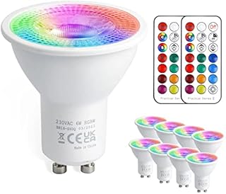 VARICART GU10 Colour Changing LED Bulbs, 6W Dimmable Spot Light Bullb, 12 Colour RGB + Cool White 6000K, 5 Modes, Built-in Memory with Remote, 35W~50W Equiv. for Everyday & Mood Lighting (Pack of 8)