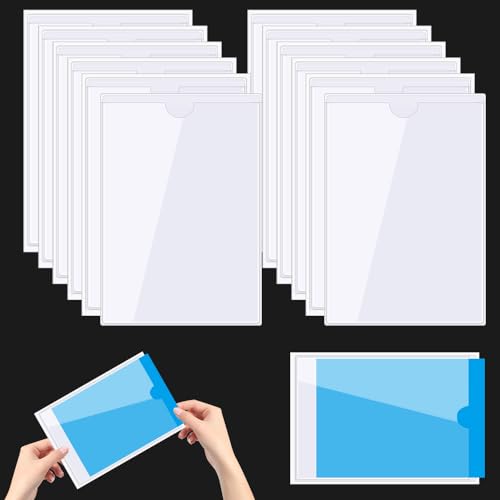 ADERTOS 14 PCS Self-Adhesive Pocket A5 Card Plastic Pocket Holder Clear Sticky Business Card Holder Pocket Self Adhesive Label Holder Sleeves for Labelling Boxes Folders (Inner Size:15.2x21.2cm)