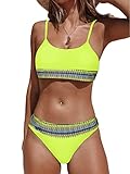 Avanova Womens Vintage Scoop Neck High Waisted Bikini Set Strappy 2 Piece Swimsuits Yellow Small