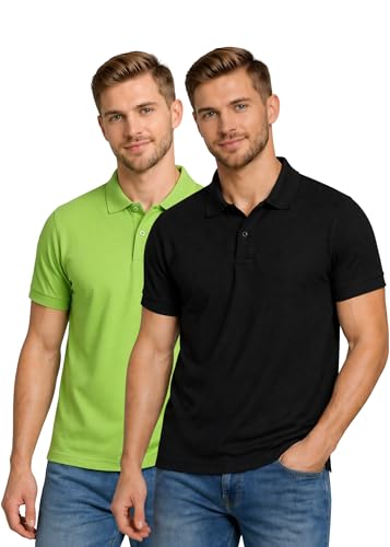 Image of INKKR Men's Combo Polo Neck Cotton Blend Solid T-Shirt (Pack of 2)