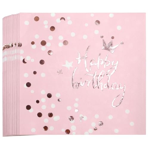 Rosa Servietten Geburtstag,36 Stück Happy Birthday Servietten Deko Geburtstag Papierservietten Roseâ€¦ – Vignette