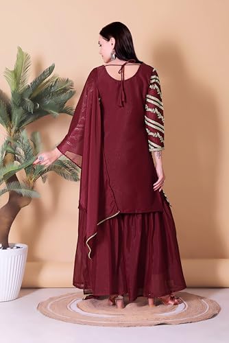 Image of Xomantic Fashion Womens Pink Color Georgette Silk Eid Collection Kurta sharara Dupatta Set