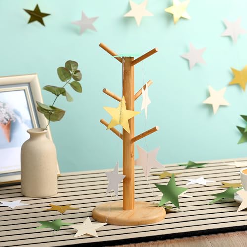 Image of Patelai Glitter Star Garland Banner 2026 Party Decor 130 Feet Star Hanging Streamers Twinkle Backdrop for Classroom Birthday Graduation Wedding Supplies(Sage Green, Gold, White)