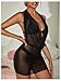 RoseSeek Women's Draped Halter Sheer Mesh Beach Dresses Backless Sleeveless Mini Swimsuit Cover Up Beachwear Black Medium