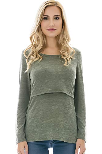 DDLUYY Paquete de 3 camisetas de maternidad de manga larga para lactancia, negro, verde y rosa, M