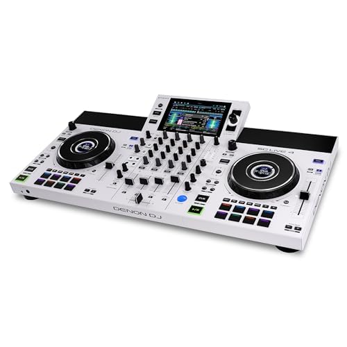 Denon DJ SC Live 4 WHITE DJ Controller and M-AUDIO Forty Sixty Pair Studio Monitors for Studio Recording, Music Production, Podcasting, Streaming