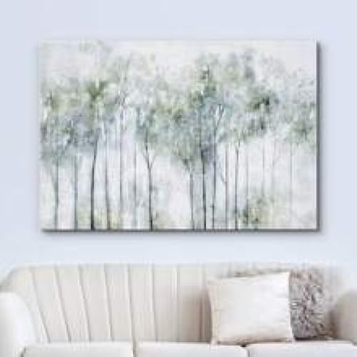 Impression sur toile paysage vert pastel ferme forêt 60x80cm