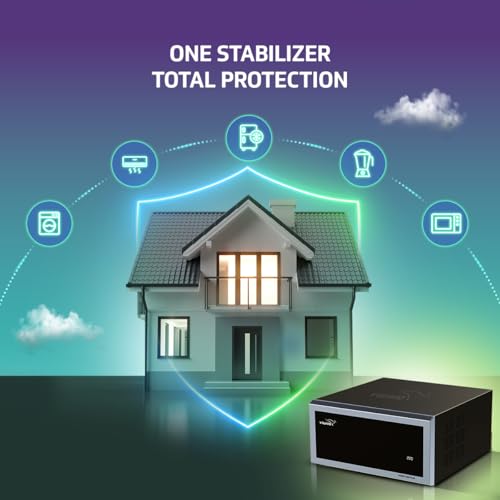 Image of V-Guard Duralis 500 Mainline Stabilizer for Home | Digital Display | Thermal Overload Protection | Wide Input Voltage Range (Working Range 90 VAC-300 VAC) | 1 Year Warranty by V-Guard | Black