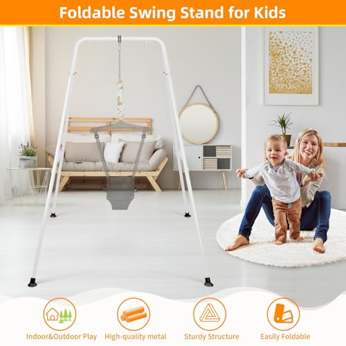 Image of Swing Stand for Kids, Foldable A-Frame Metal Frame, Indoor & Outdoor Heavy Duty Swing Stand for Most Baby Jumper /Toddler Swings /Hammock Chair, Easy to Assemble, Seat not Included