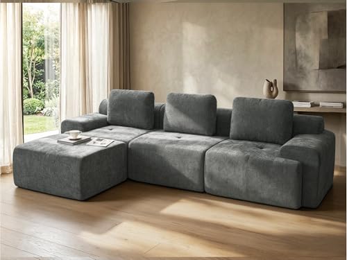 Image of 122 inch L Shaped Oversized Boneless Couch, Comfort Cloud Sectional Couches for Living Room, Modular Sofa High Back & Extra Deep Seat, No Assembly, Soft Chenille (Dark Grey, 122 inch-L shaped(3+1))