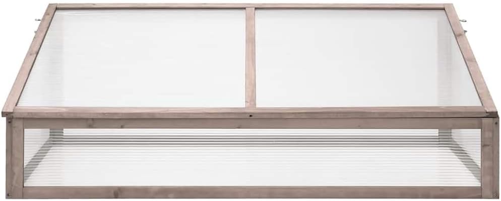 Wooden Cold Frame Greenhouse for Outdoor Garden, Grey Solid Fir Wood Garden Bed with Hinged Lid and Polycarbonate Cover for Plants, Vegetables, Herbs, 43.3 x 43.3 x 15.4 Inches