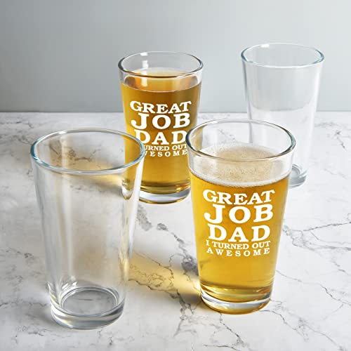 Dad Gift - Great Job Dad I Turned Out Awesome Funny Beer Glass, Dad Pint Glass For Men, Dad, Father, Grandpa - Gift Idea For Father's Day, Christmas, Birthday #TOP2