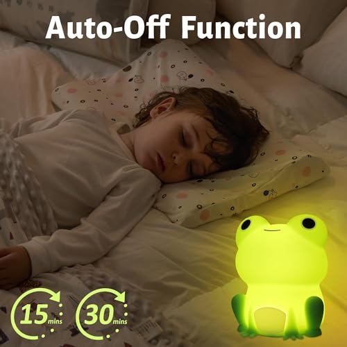 Attivolife Bela luz noturna de rã, candeeiro tátil LED de silicone suave para crianças, luz noturna portátil com temporizador regulável, decoração de secretária para meninos e meninas, presentes de