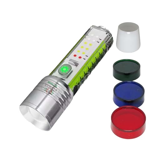 Image of RENMAX Multifunction Bright LED Torch Flashlight Rechargeable Multicolor Red Blue Green White Lighting Modes Zoom Focus Waterproof Metal - 1Pc