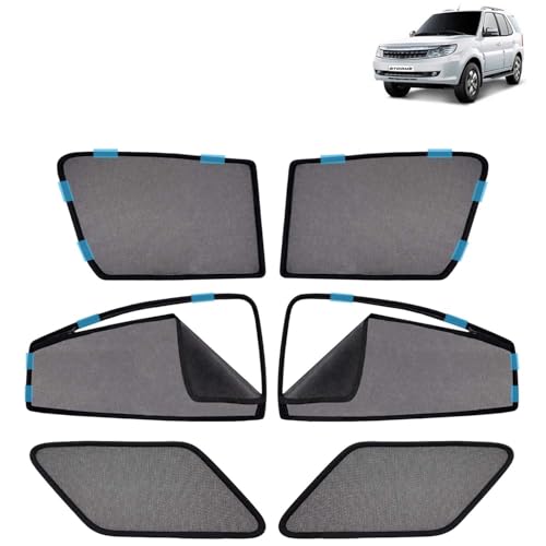 Image of KINGSWAY Car Sun Shade Curtains Only Compatible with Tata Safari Storme (2012 to 2020) | Front Window in Half Cut and Rear in Zipper (Magnetic) | UV & Heat Protection | Pack of 6 Pcs