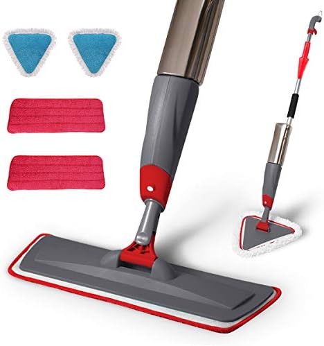 Aicehome Spray Floor Mop Kit, Professional 360 Degree Rotation Wet Mop, 5 Reusable Microfiber Pads with Refillable Bottle for Kitchen Wooden Floor Tile Window