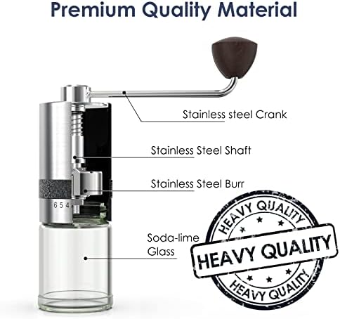 Vzaahu Manual Coffee Grinder, CNC Stainless Steel Burr Mill, 6 Coarseness Adjustable Settings, Portable Hand Coffee Grinder , Gift