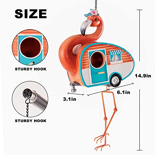 Flamingo Bird House For Outside, Unique Hand-Made Birdhouses Outdoor For Garden Decor, Resin Handicrafts, Christmas Decoration, Easy To Install And Clean, Geat Birdhouse Gift, Same Young Set #TOP3
