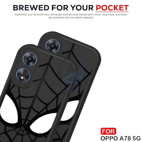 Image of AESTMO Back Case Cover for Oppo A78 5G Cover | Spidey Face Mask Design | Silicone Case | Full Body Protection | Camera Protection Back Cover for Oppo A78 5G (Black)