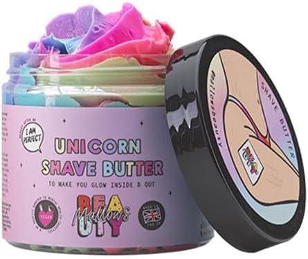 Mallows Beauty Unicorn Shave Butter, Relieves Redness, Hydrates and Nourishes, Protects Against Razor Rash, Long Lasting Results, for All Skin Types, 130g