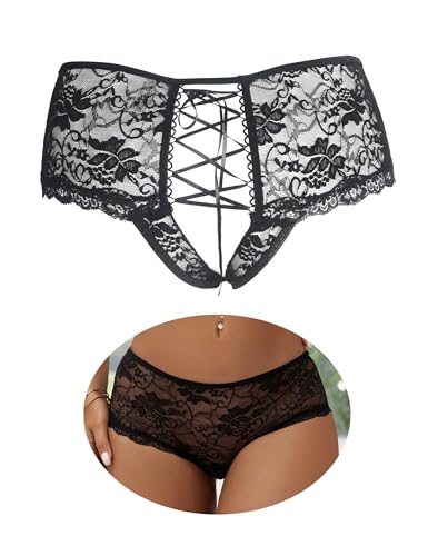 ohyeah Women Lace Boyshort Panty Lace Trim Boyshort Plus Size Underwear Panties Sheer Plus Size(XS-4XL)