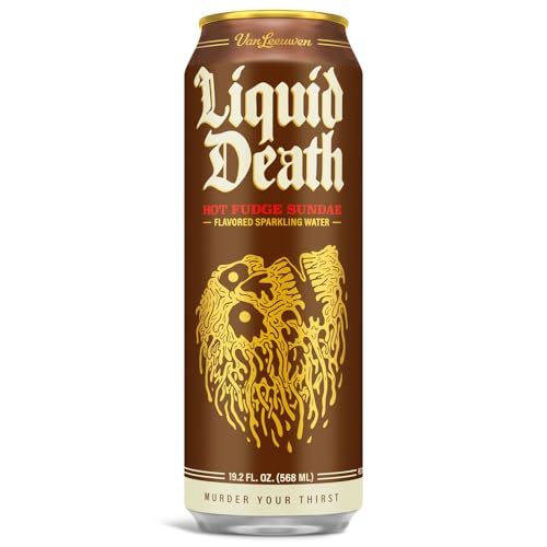 Image of Liquid Death x Van Leeuwen Hot Fudge Sundae Sparkling Water, 8-Pack (King Size 19.2oz Cans), Ice Cream Flavored Sparkling Beverage Sweetened With Real Agave, Low Calorie & Low Sugar