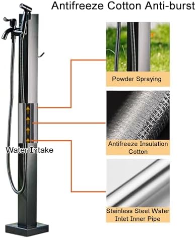 Stainless Steel Outdoor Water Column with Faucet & Spray Gun - Square Design, Hose Holder for Gardens, Schools, Vegetable Gardens, Car Washes - Durable Black Finish