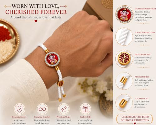 Image of M.F.H Premium Designer Rakhi for Brother | Adjustable Handmade Raki Bracelet |Traditional Raksha Bandhan Gift for Brother | Comfortable & Skin-Friendly RaKi