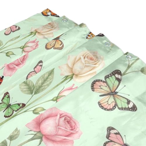 Rideau de douche en polyester motif papillons et fleurs de jardin - 4