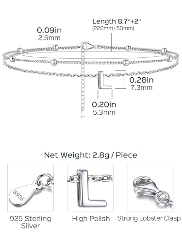 Image of ChicSilver Ankle Bracelets for Women Waterproof, 925 Sterling Silver Initial Anklets for Women, Adjustable Dainty Layered Anklet Beach Jewelry for Women Mom Wife Friend