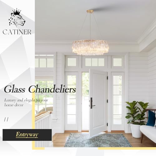 Catiner P85-10G1 Gold Chandeliers 24"Modern Crystal Glass Round Chandelier 10-Light Drum Pendant Ceiling Light Fixtures Luxury 2 Tiers Hanging Chandelier thumb #4