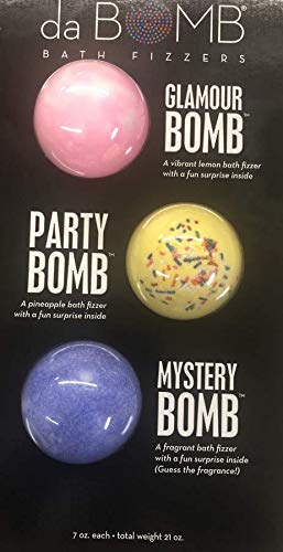 da BOMB Bath Fizzers 3 Pack Glamour Bomb, Party Bomb & Mystery Bomb with Surprise Inside each 7 oz.
