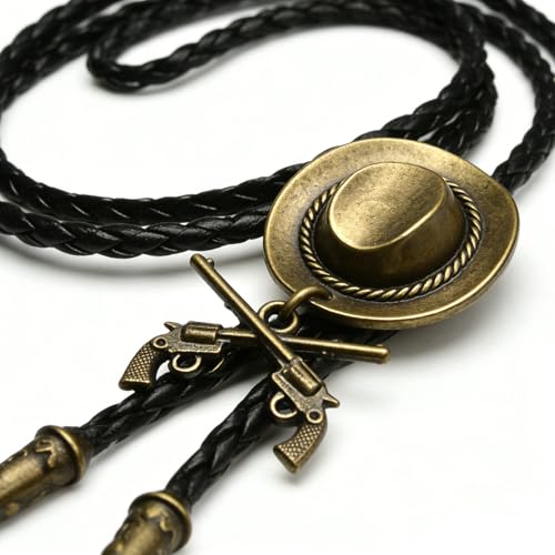 Image of Jeilwiy Bolo Tie for Men Western Cowboy Tie Necklace Gold Bolo Tie Leather Necktie Halloween Tie Accessories for Women
