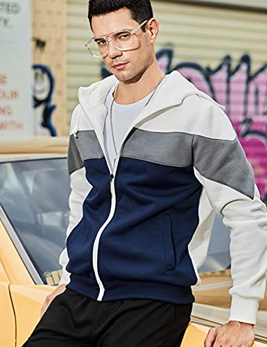 Image of DUOFIER Men's Hoodies Zip Front Sweatshirt Color Blocking Hooded
