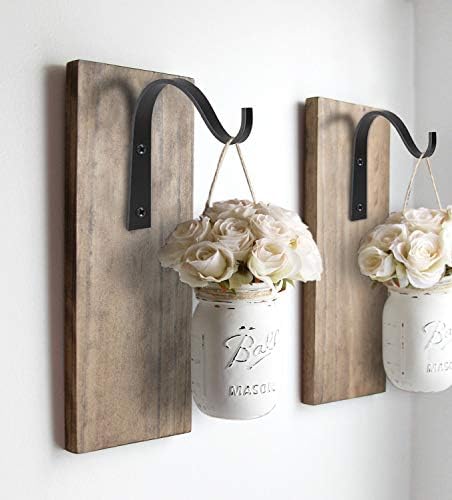 Mkouo 4 Pcs Hanging Basket Brackets Iron Wall Hooks for Hanging Lantern, Bird Feeders, Wind Chimes, Plant Planter, Coat