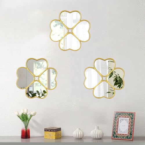 Small Decoritive Heart Wall Mirrors Set of 3, Decorative Four-Leaf Clover Mirror (Gold) - Image 3