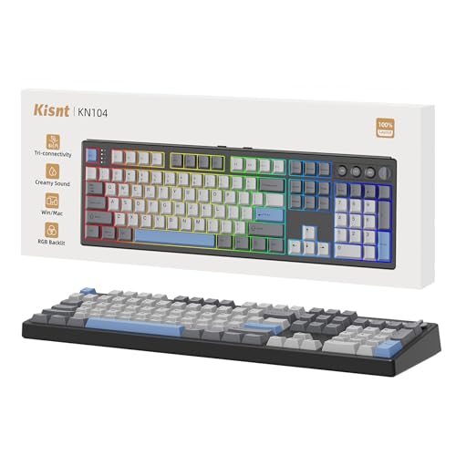 Wireless Mechanical Keyboard,104 Keys 100% Full Size with Number Pad,Gasket Mounted Creamy Sound,Hot Swappable,Knob& Media Keys,Bluetooth/2.4GHz/USB-C for Gaming/Typing/Win/Mac/PC (Carbon Black)