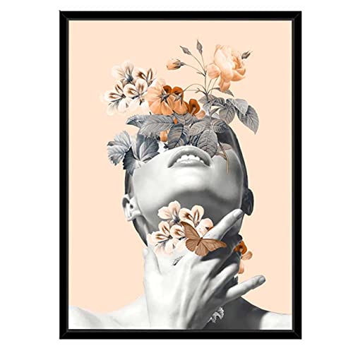Image of PAINTINGMANTRA Biscuit Beige Inner Beauty Black Framed Canvas Art Print for Wall, Home and Living Room Decoration (Size - 23 x 17 Inchs)