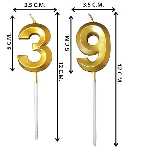 Image of ToyUniverse Number 39 Metallic Gold Candle for 39th Birthday, Anniversary, Surprise Party Cake Decoration (Pack of 2)