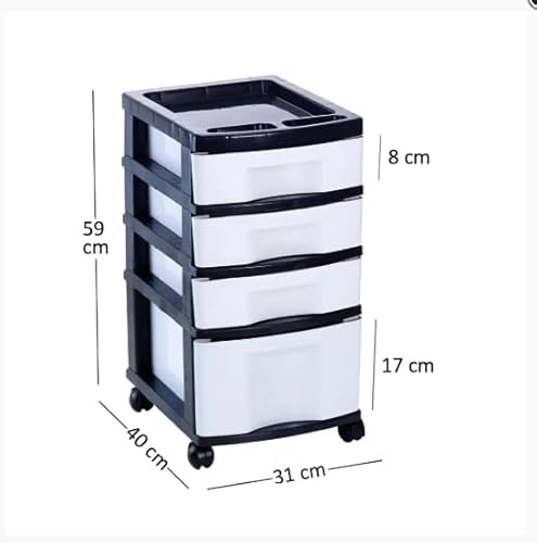 Gaveteiro Multiuso com 4 Gavetas, Branco e Preto