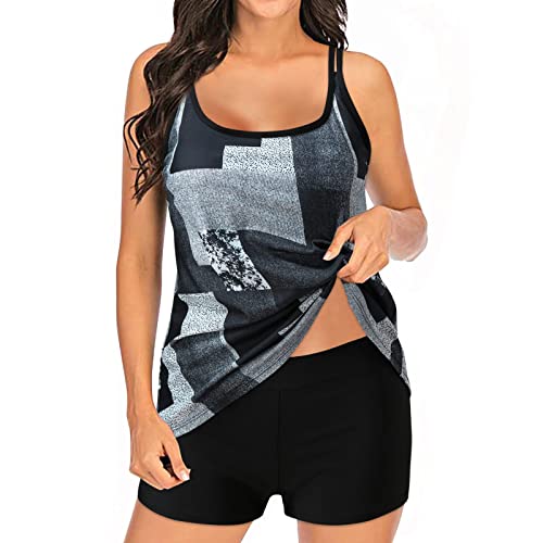 Trajes de baño de dos piezas para mujer, tankini de talla extragrande con pantalones cortos, esenciales para las vacaciones, traje de baño de 2 piezas de cintura alta, estampado floral, conjunto de