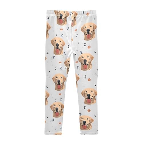 Golden Retriever Dog Faces Bones Girls Leggings Ultra Soft Compression Yoga Gym Pants for Kids 4-10T2
