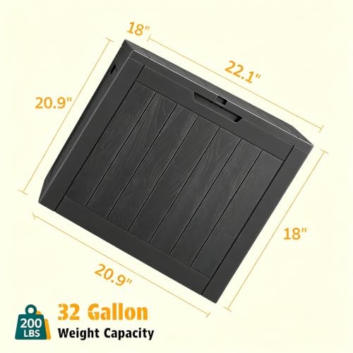 Image of NUNU LAB 32 Gal Outdoor Storage Box Waterproof Lockable,Deck Box,Black | Waterproof Outdoor Storage Box, Lockable Lid Deck Box for Package Delivery, Backyard Bin for Garden Tools, Patio Cushion