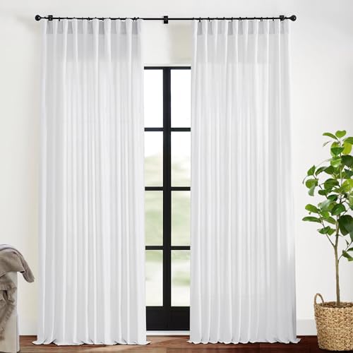 Image of XTMYI 108 Inch Length White 2 Panels Back Tab /Hook Belt Linen Cotton Sheer Curtains for Bedroom,70 Inch Wide